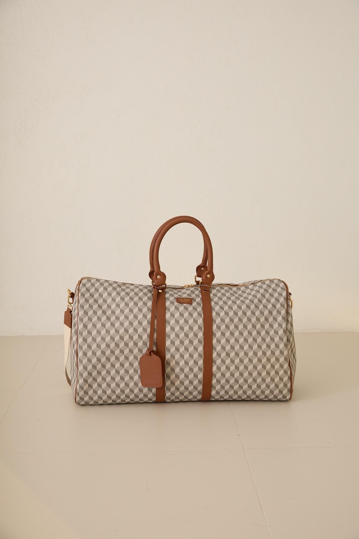 Gri Desenli Çapraz Askı Ve Suni Deri Detaylı Çanta Kadın  modelleri