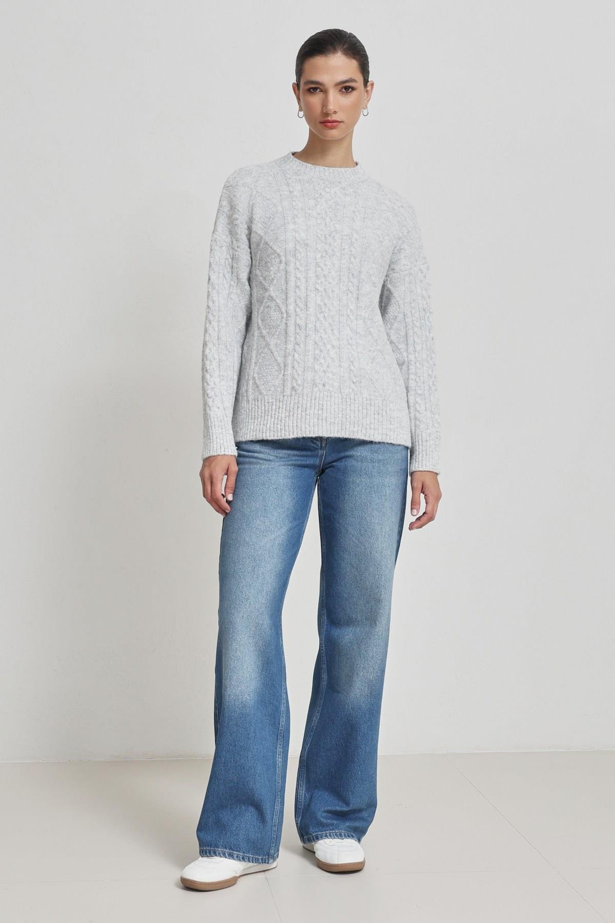 Gri Desenli Uzun Kollu Triko Kadın Triko modelleri