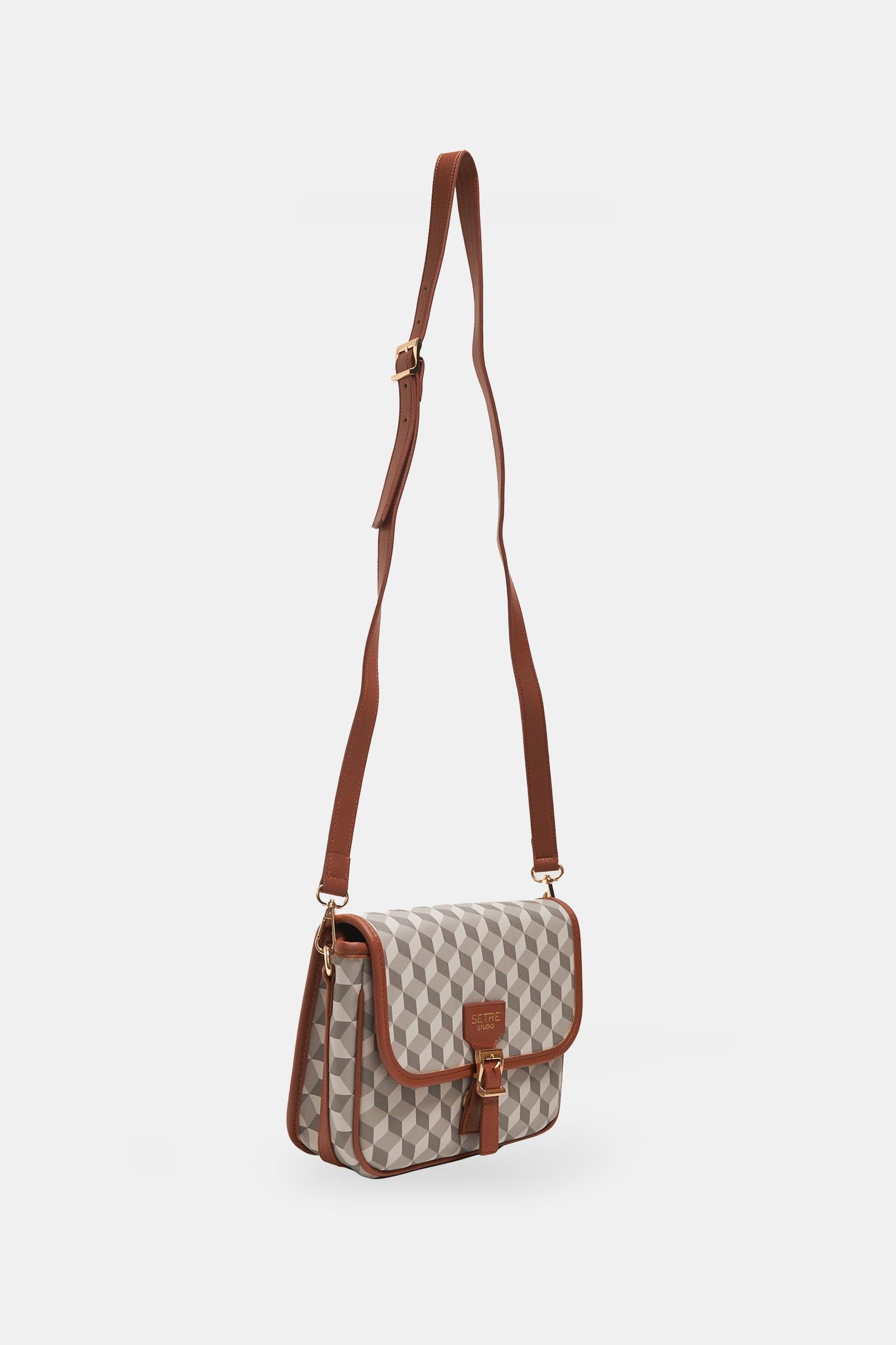 Gri Kemer Toka Detaylı Geometrik Desen Orta Boy Çanta Kadın Çanta modelleri