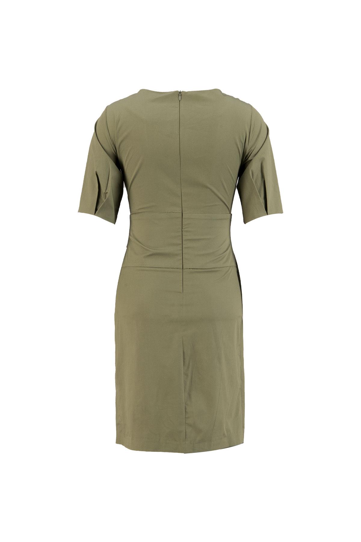 Khaki V-Neck Fitted Lined Half Sleeve Maxi Length Floral Pattern Dress Kadın Dresses & Evening Dresses modelleri