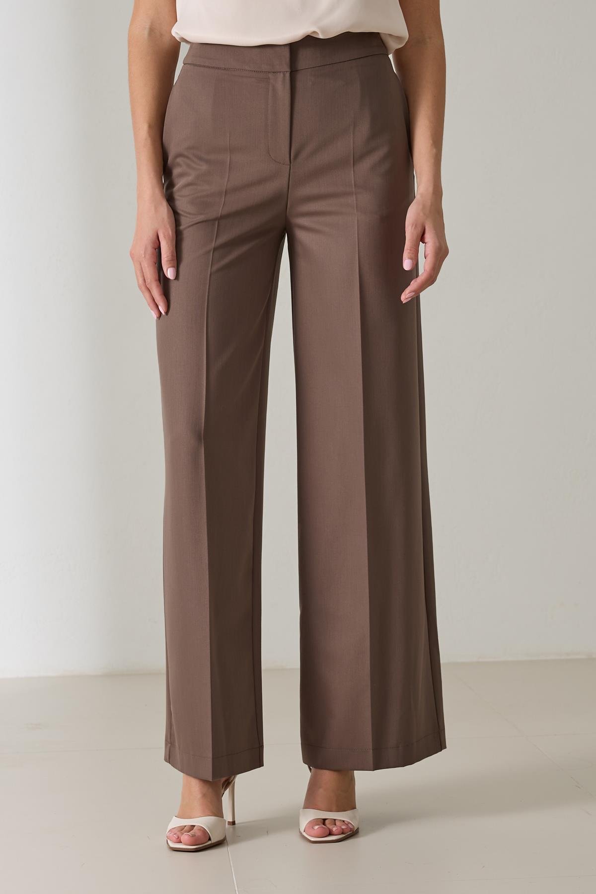 Kahve Bel Detaylı Dar Kalıp Pantolon Kadın Pantolon modelleri