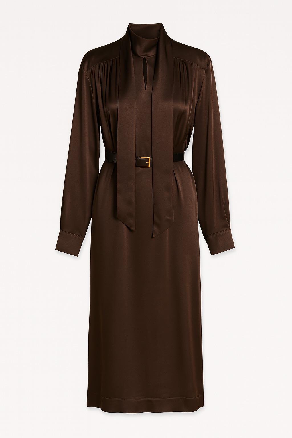 Kahve Boyun Detaylı Belden Kemerli Elbise Kadın Günlük Elbise modelleri