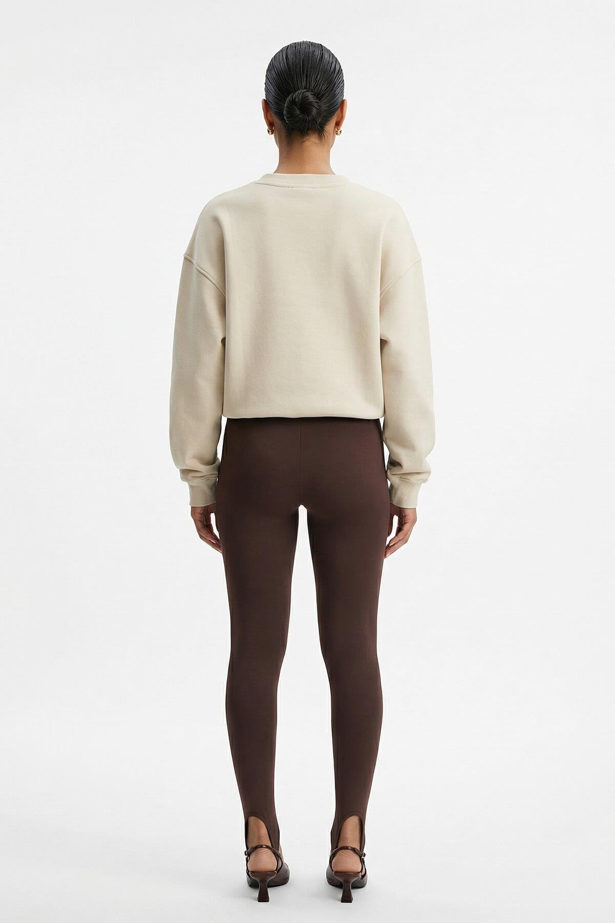 Kahve Kemer Ve Paça Detaylı Tayt Kadın Tayt modelleri