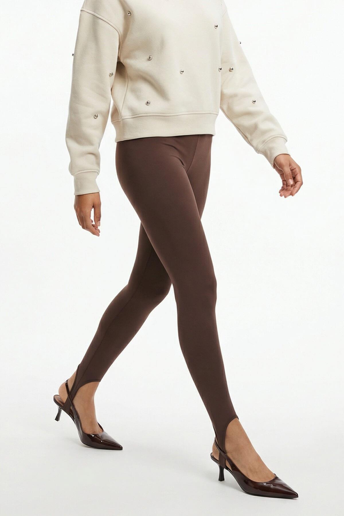 Kahve Kemer Ve Paça Detaylı Tayt Kadın Tayt modelleri