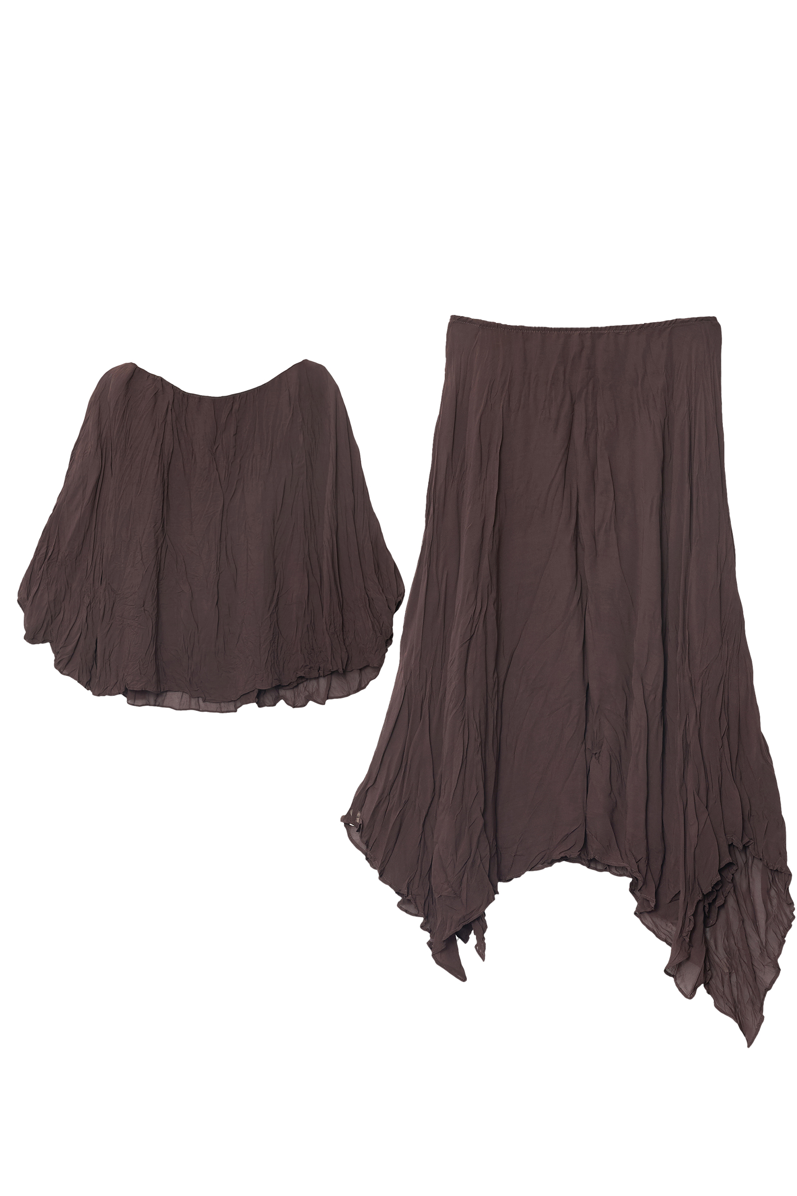 Kahve Rahat Kesim Bluz Midi Boy Asimetrik Etekli Takım Kadın Etekli Takım modelleri