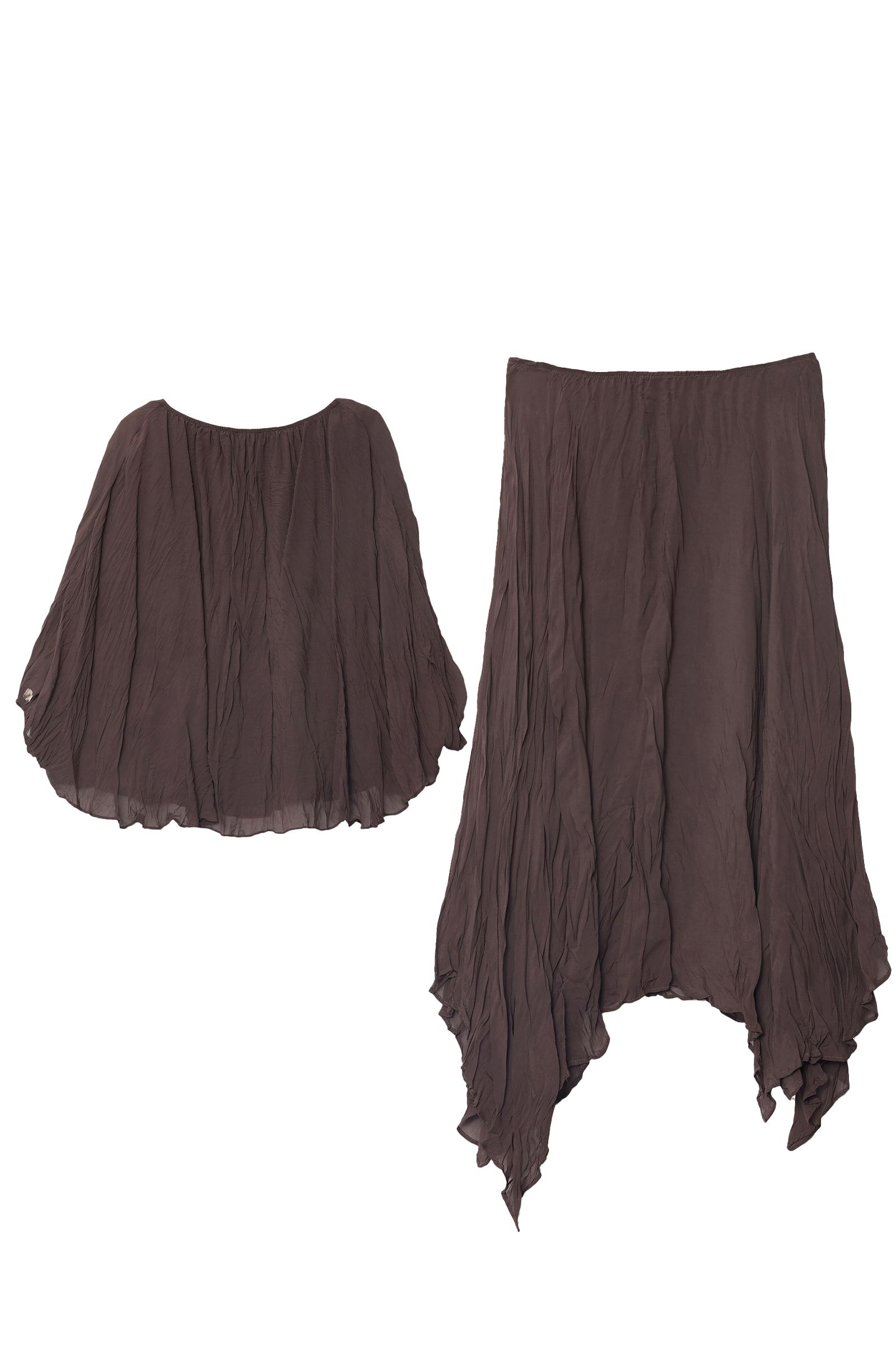 Kahve Rahat Kesim Bluz Midi Boy Asimetrik Etekli Takım Kadın Etekli Takım modelleri