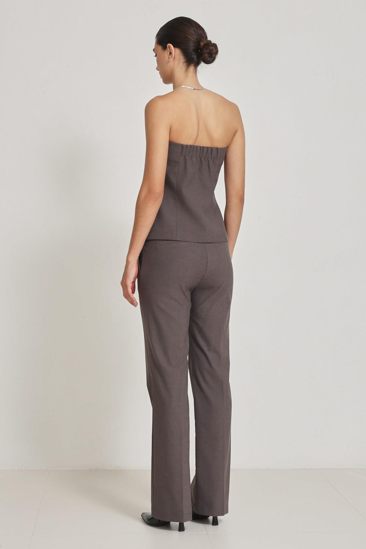 Kahve Straplez Yelek Ve Pantolon İkili Takım Kadın Kategorisiz modelleri