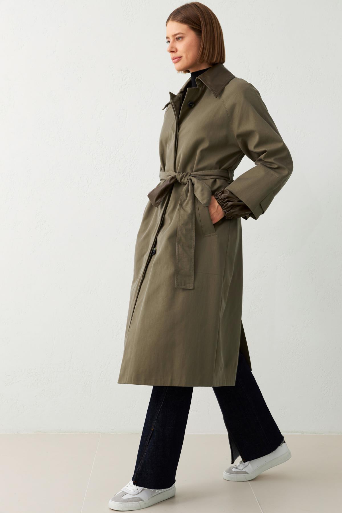 Kahve Yaka Ve Kemer Detaylı Uzun Trençkot Kadın Trençkot modelleri