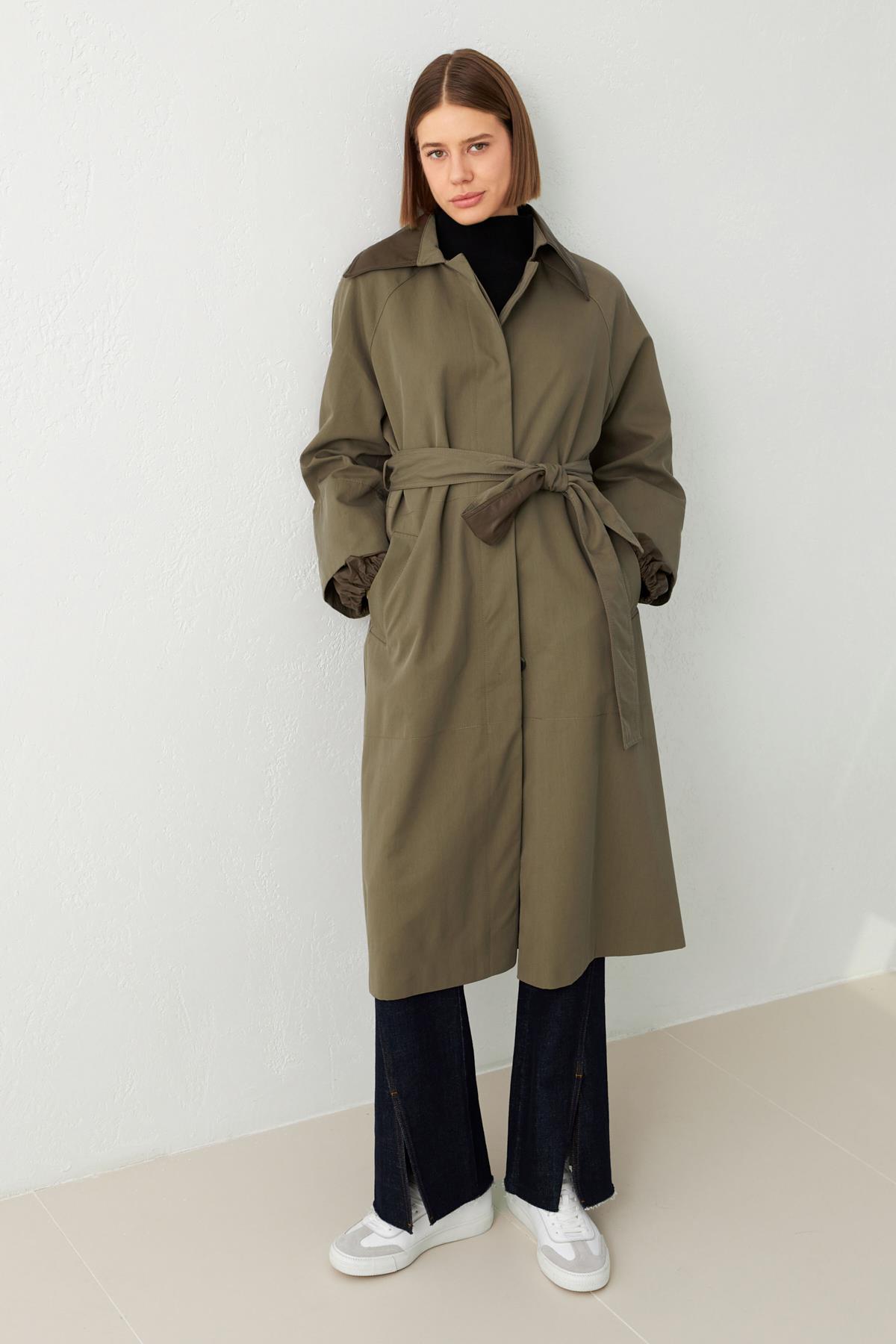 Kahve Yaka Ve Kemer Detaylı Uzun Trençkot Kadın Trençkot modelleri