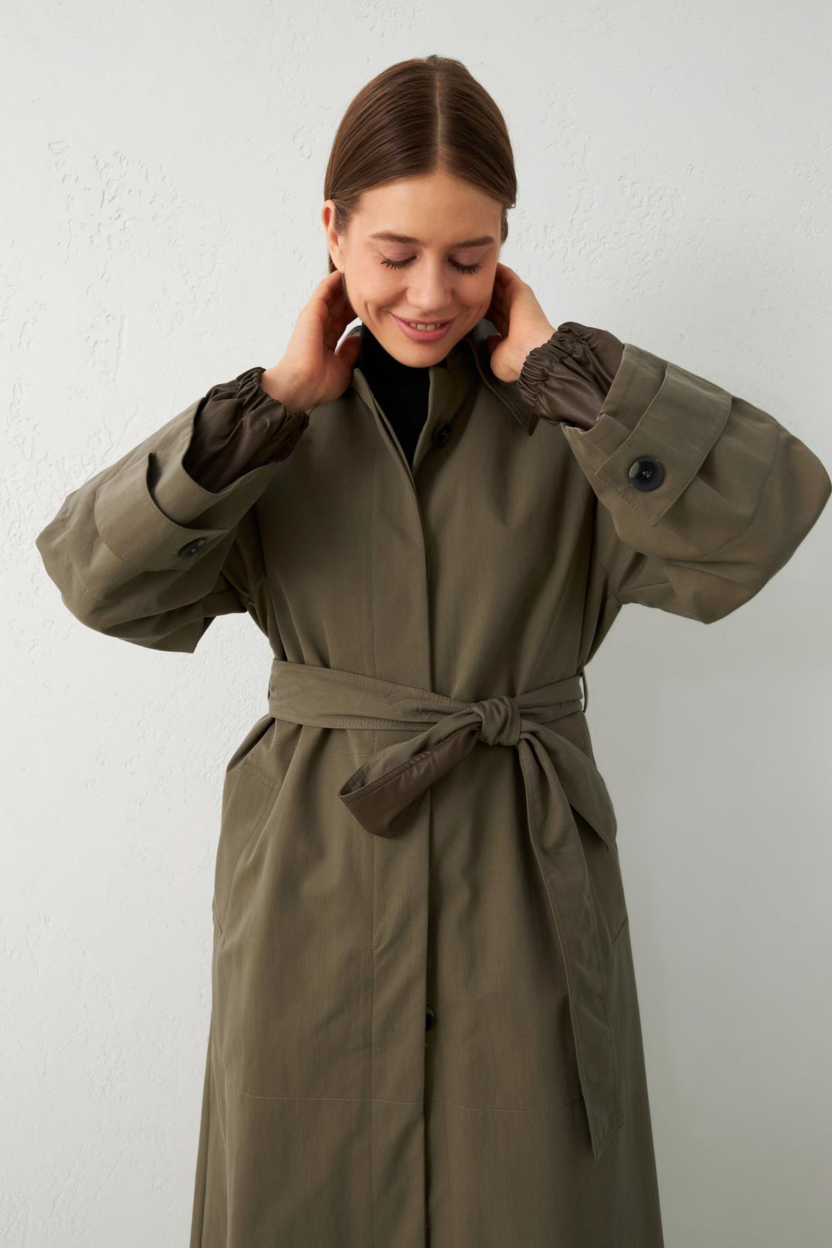 Kahve Yaka Ve Kemer Detaylı Uzun Trençkot Kadın Trençkot modelleri