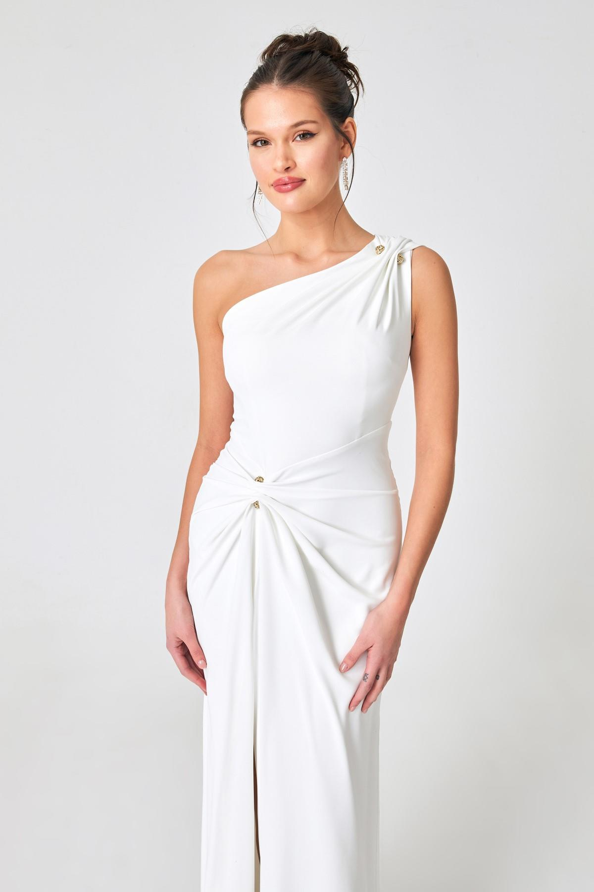 Kemik Aksesuar Detaylı Büzgülü Abiye Kadın Kategorisiz modelleri