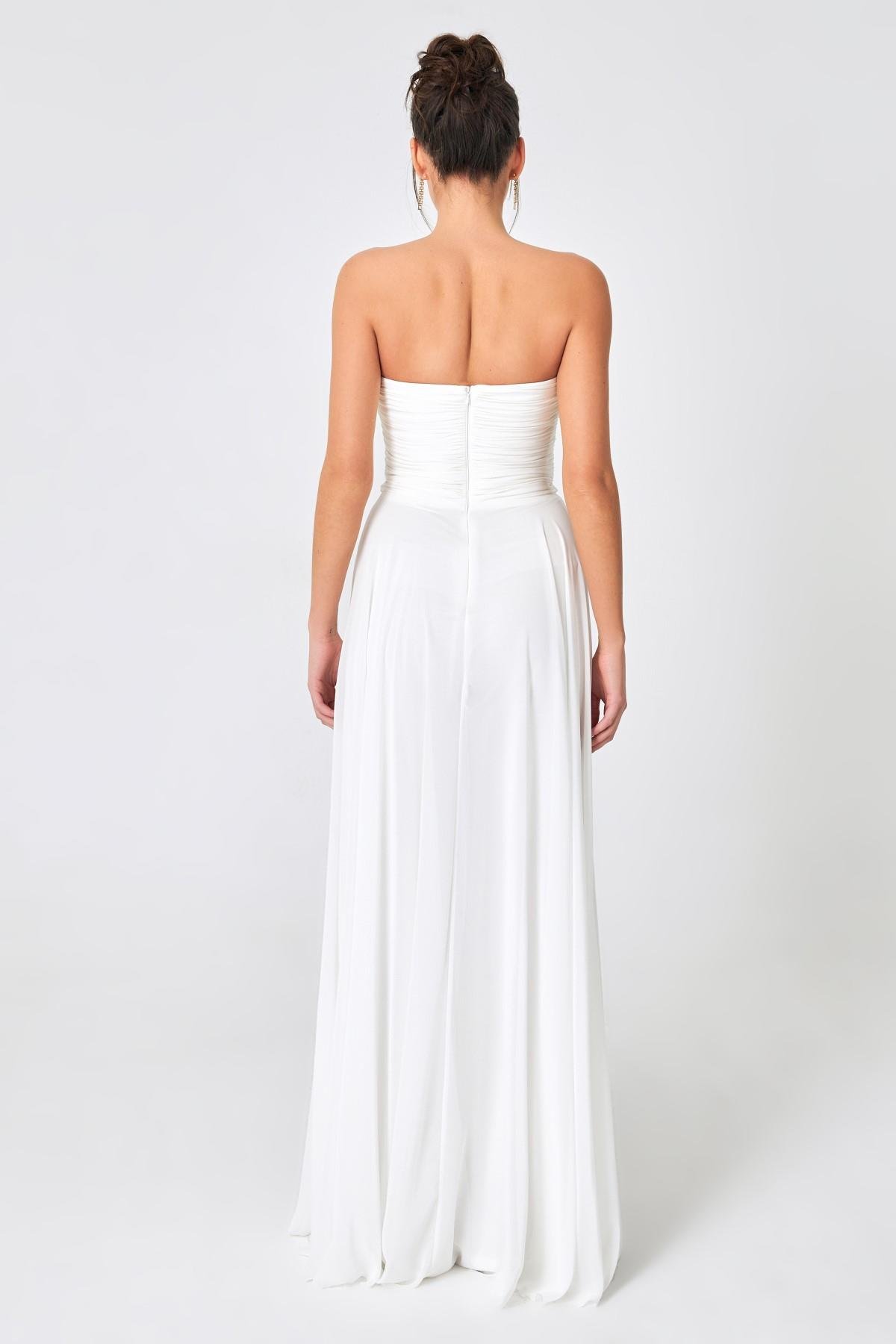 Kemik Straplez Drape  Ve Tül Detaylı Abiye Elbise Kadın Kategorisiz modelleri