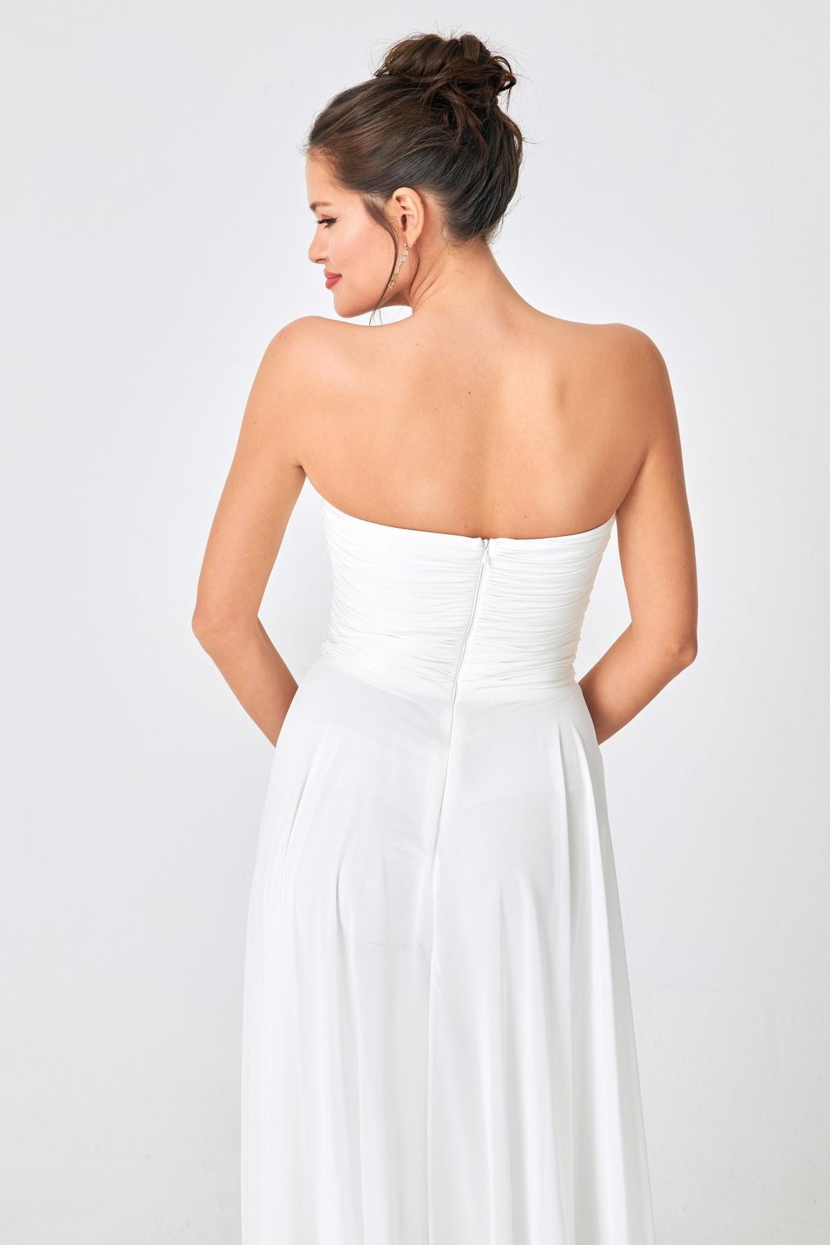 Kemik Straplez Drape  Ve Tül Detaylı Abiye Elbise Kadın Kategorisiz modelleri