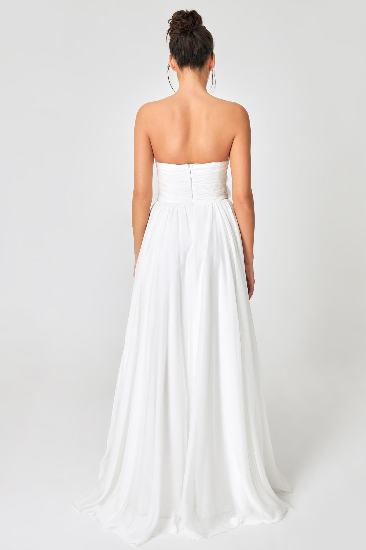 Kemik Tek Omuz Drape Ve Gül Detaylı Yırtmaçlı Abiye Elbise Kadın Kategorisiz modelleri