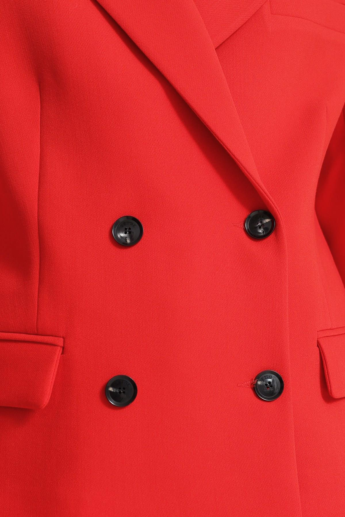 Kırmızı Asimetrik Kapama Cep Detaylı Ceket Kadın Ceket modelleri