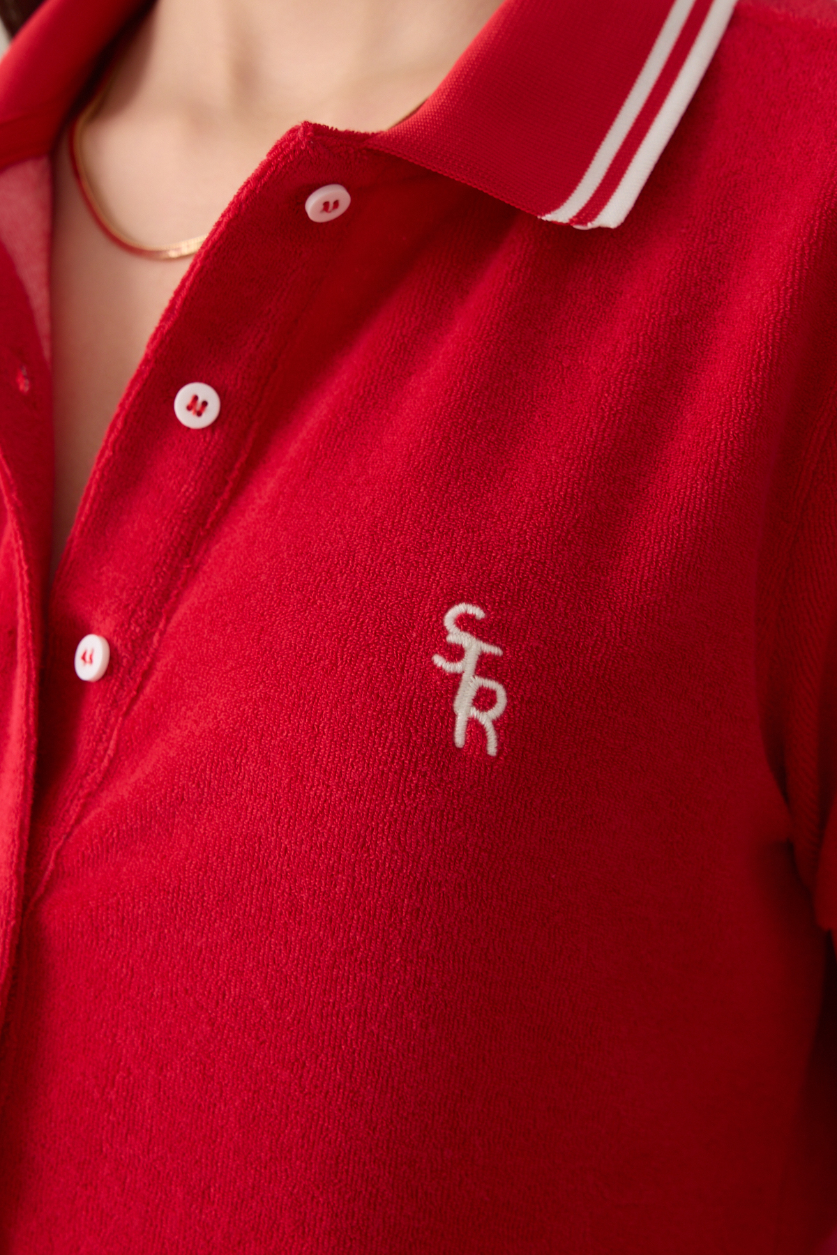 Kırmızı Dar Kalıp Önden Düğme Ve Yaka Detaylı Kısa Kollu Şeritli Havlu Kumaş Mini Elbise Kadın Günlük Elbise modelleri