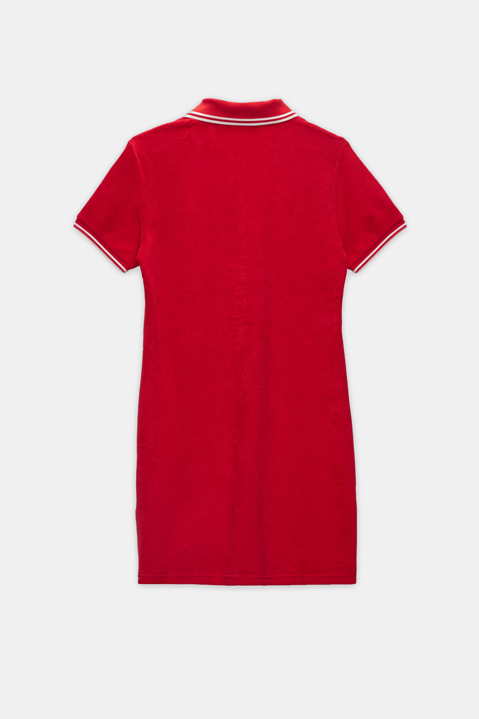 Kırmızı Dar Kalıp Önden Düğme Ve Yaka Detaylı Kısa Kollu Şeritli Havlu Kumaş Mini Elbise Kadın Günlük Elbise modelleri