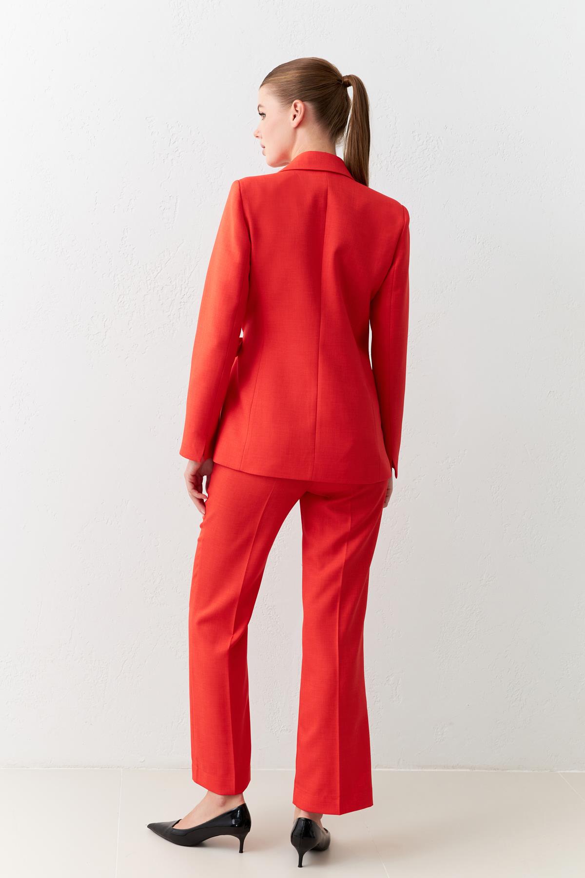 Kırmızı Desen Detaylı Kumaş Pantolon Kadın Kategorisiz modelleri