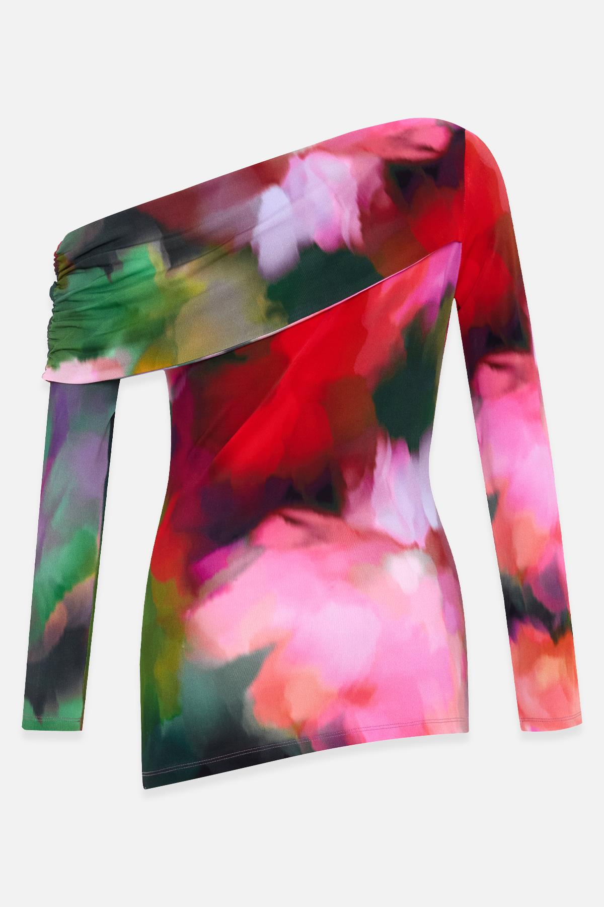 Kırmızı Yaka Ve Bel Detaylı Desenli Bluz Kadın Bluz modelleri