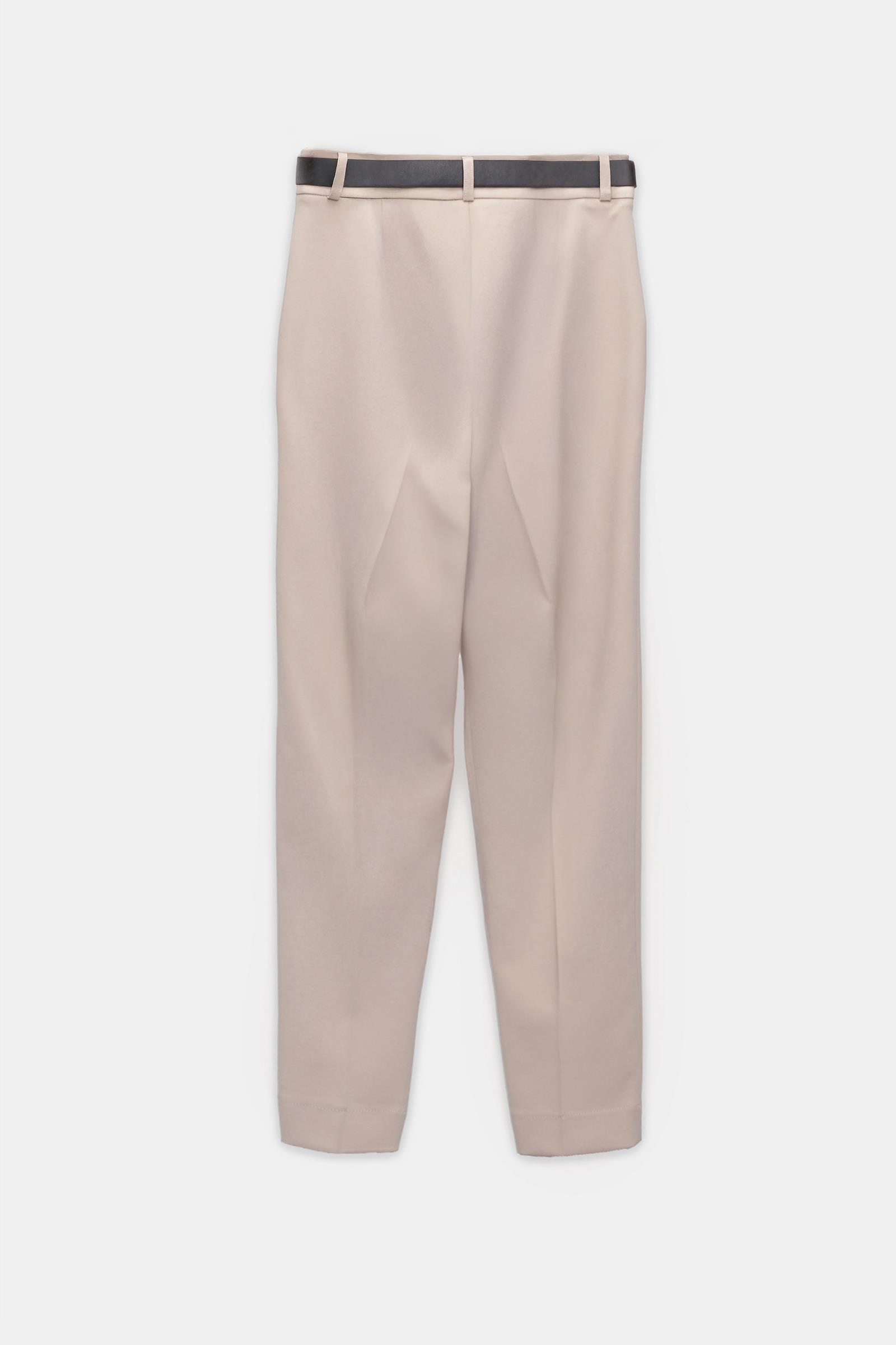 Koyu Bej Kemer Ve Cep Detaylı Dar Paça Pantolon Kadın Pantolon modelleri