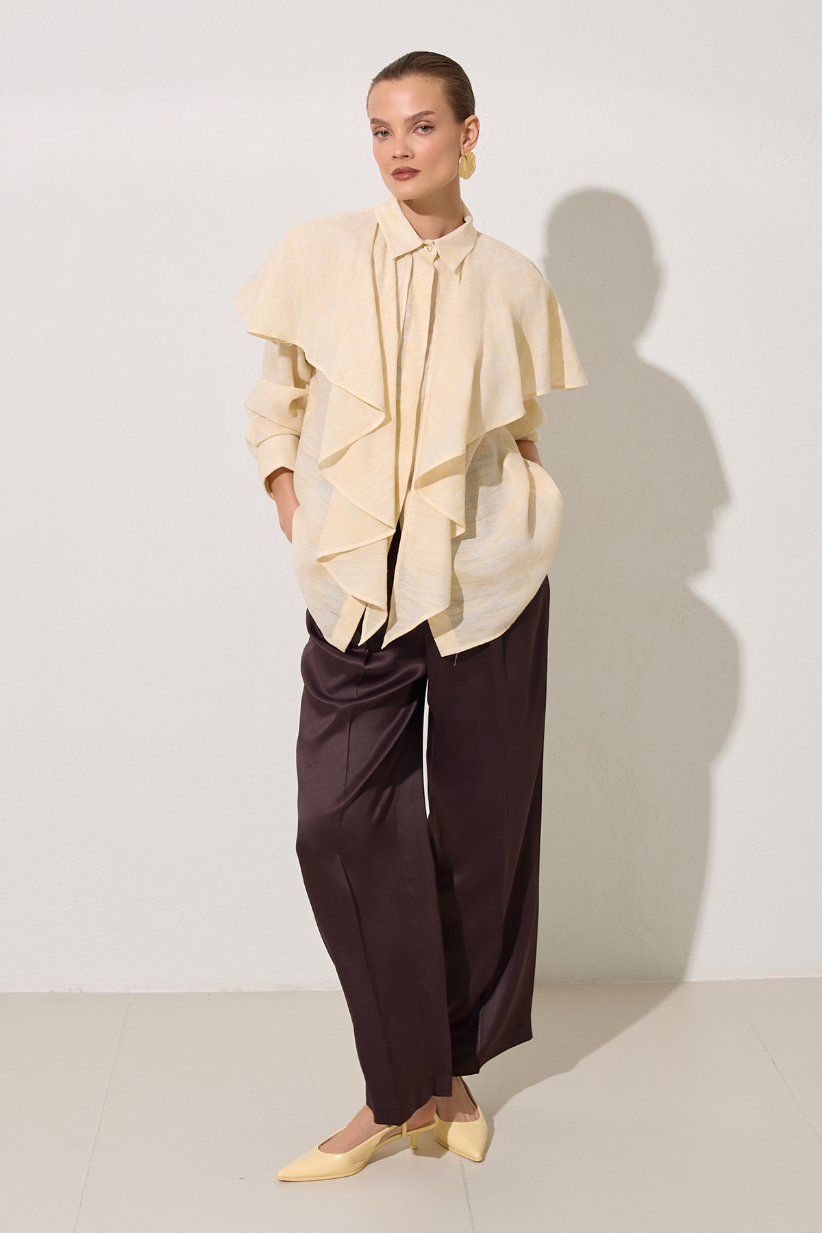 Krem 1YA1WSGM0698 GÖMLEK Kadın Gömlek modelleri