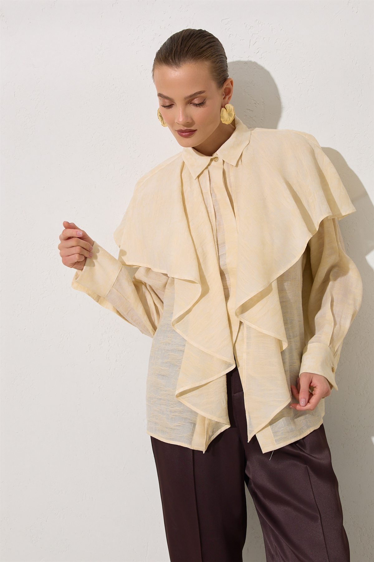 Krem 1YA1WSGM0698 GÖMLEK Kadın Gömlek modelleri