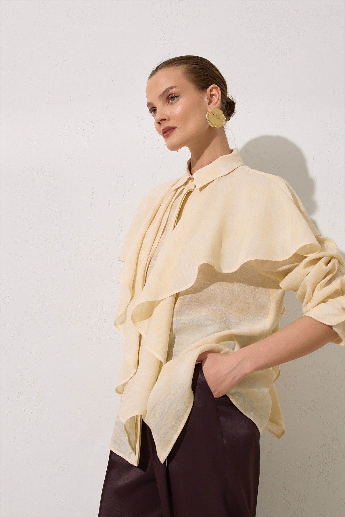 Krem 1YA1WSGM0698 GÖMLEK Kadın Gömlek modelleri