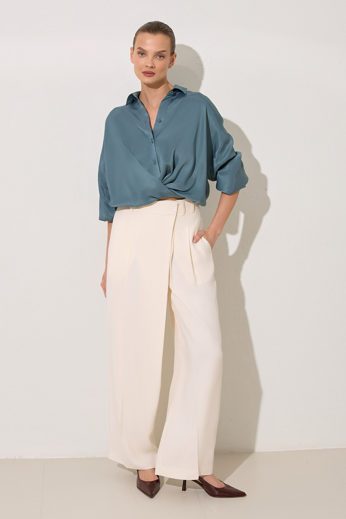 Krem 1YA2WSPN1486 PANTOLON Kadın Pantolon modelleri