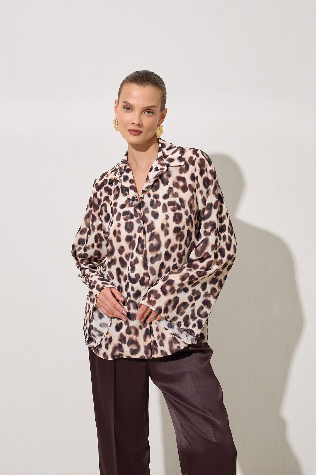 Krem - Acı Kahve 1YA1WSGM0726 GÖMLEK Kadın Gömlek modelleri