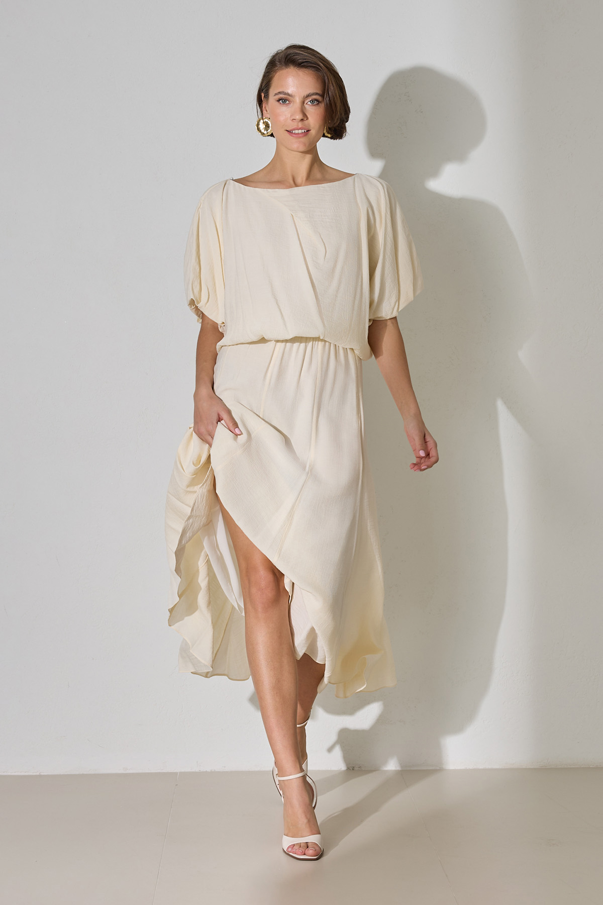 Krem Belden Lastik Detaylı Midi Boy Etek Kadın Kategorisiz modelleri