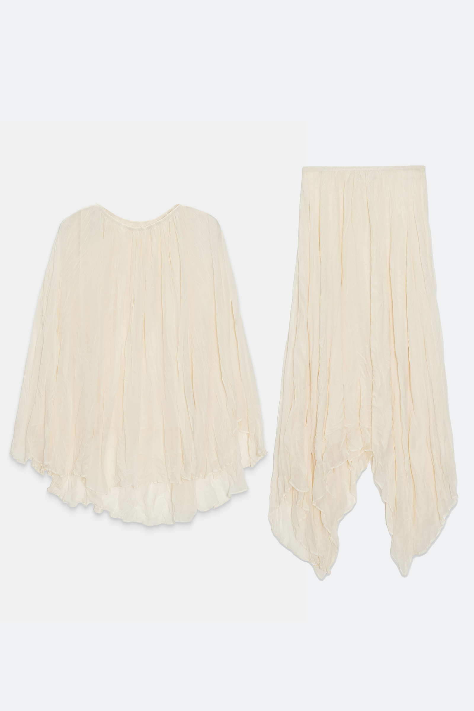 Krem Rahat Kesim Bluz Midi Boy Asimetrik Etekli Takım Kadın Etekli Takım modelleri