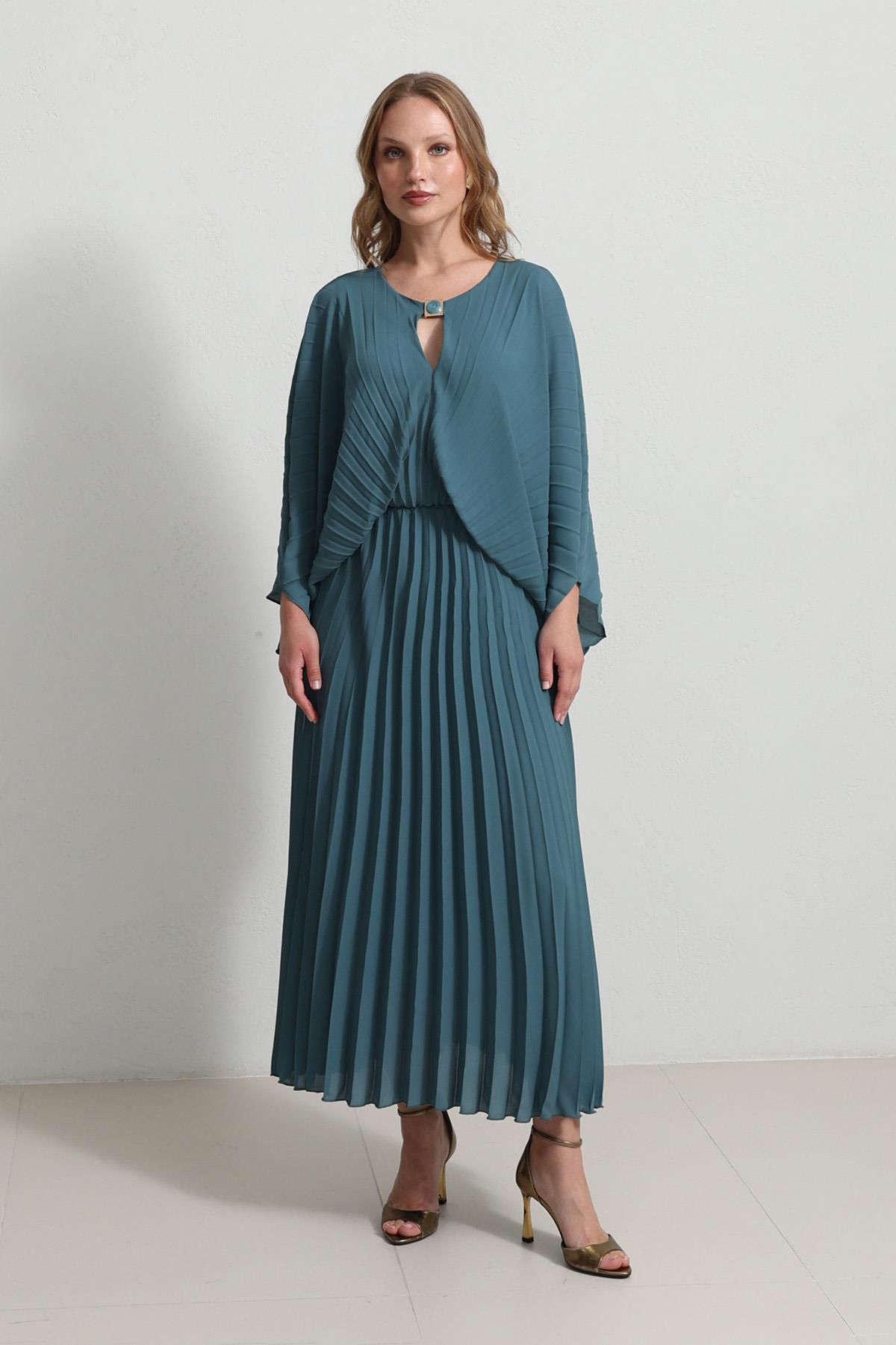 Kuvars Piliseli Yaka Detaylı Belden Oturtmalı Elbise Kadın Günlük Elbise modelleri