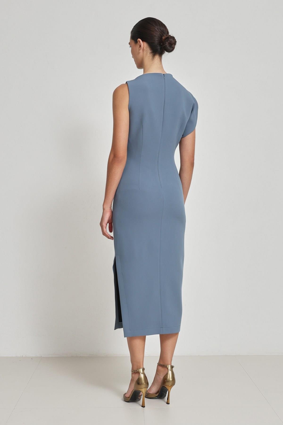 Kuvars Tek Omuz Detaylı Tam Kalıp Midi Boy Elbise Kadın Günlük Elbise modelleri