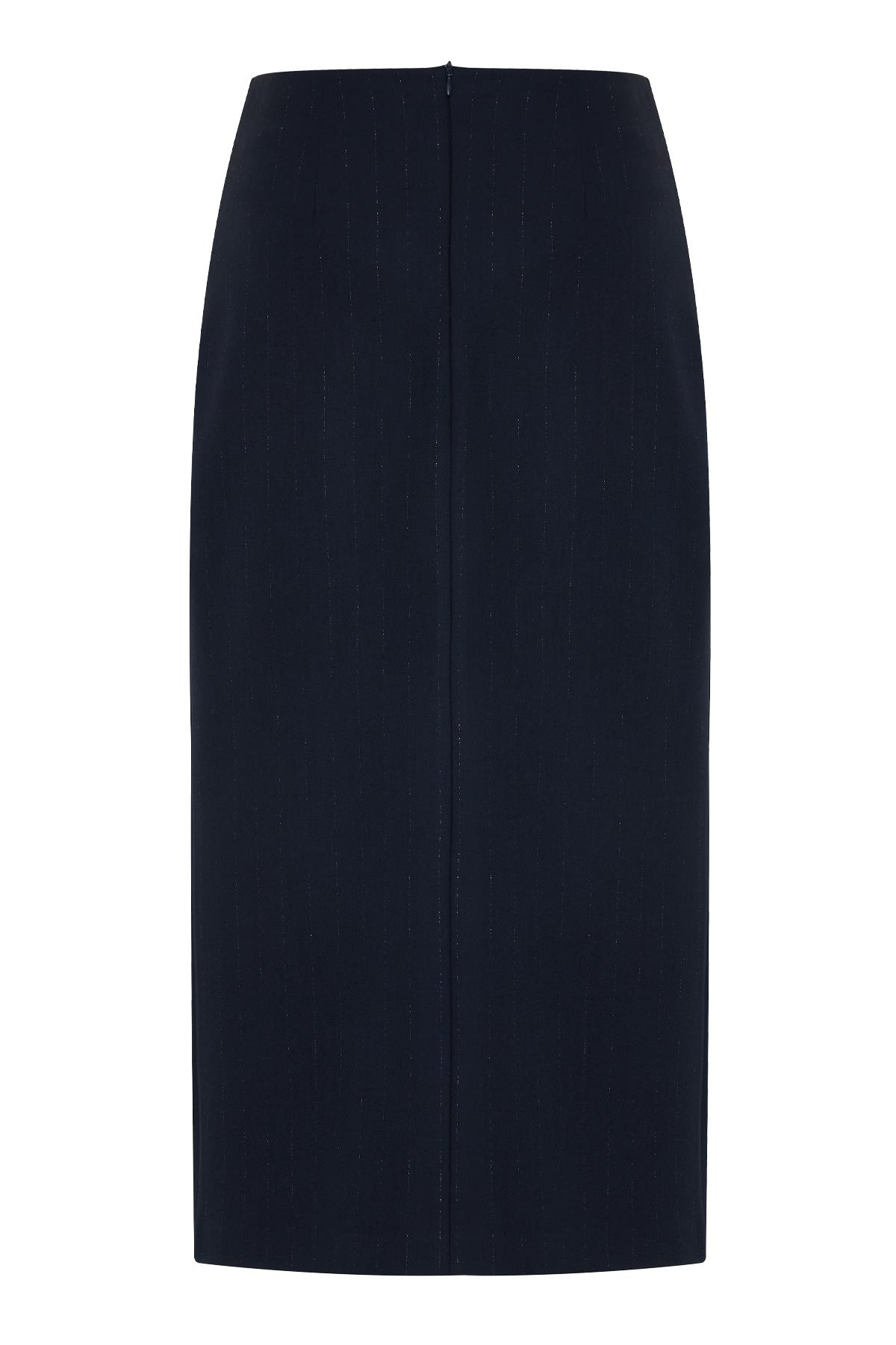 Lacivert Asimetrik Kapama Çizgili Tam Kalıp Etek Kadın Etek modelleri