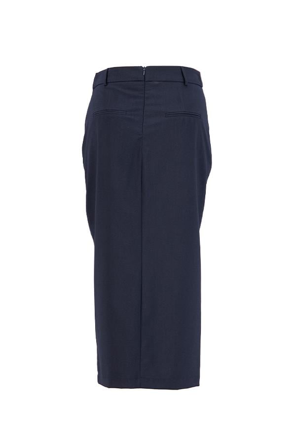 Lacivert Belden Asimetrik Kapama Detaylı Midi Boy Etek Kadın Etek modelleri