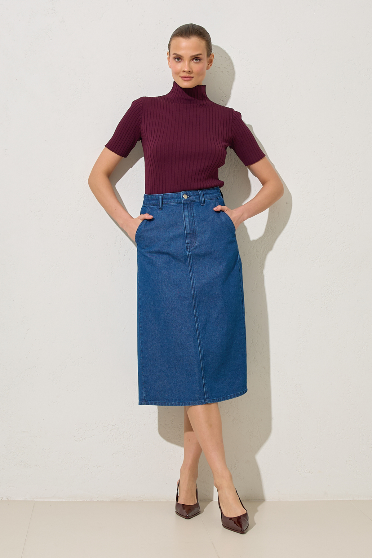 Lacivert Cep Detaylı Kot Etek Kadın Etek modelleri