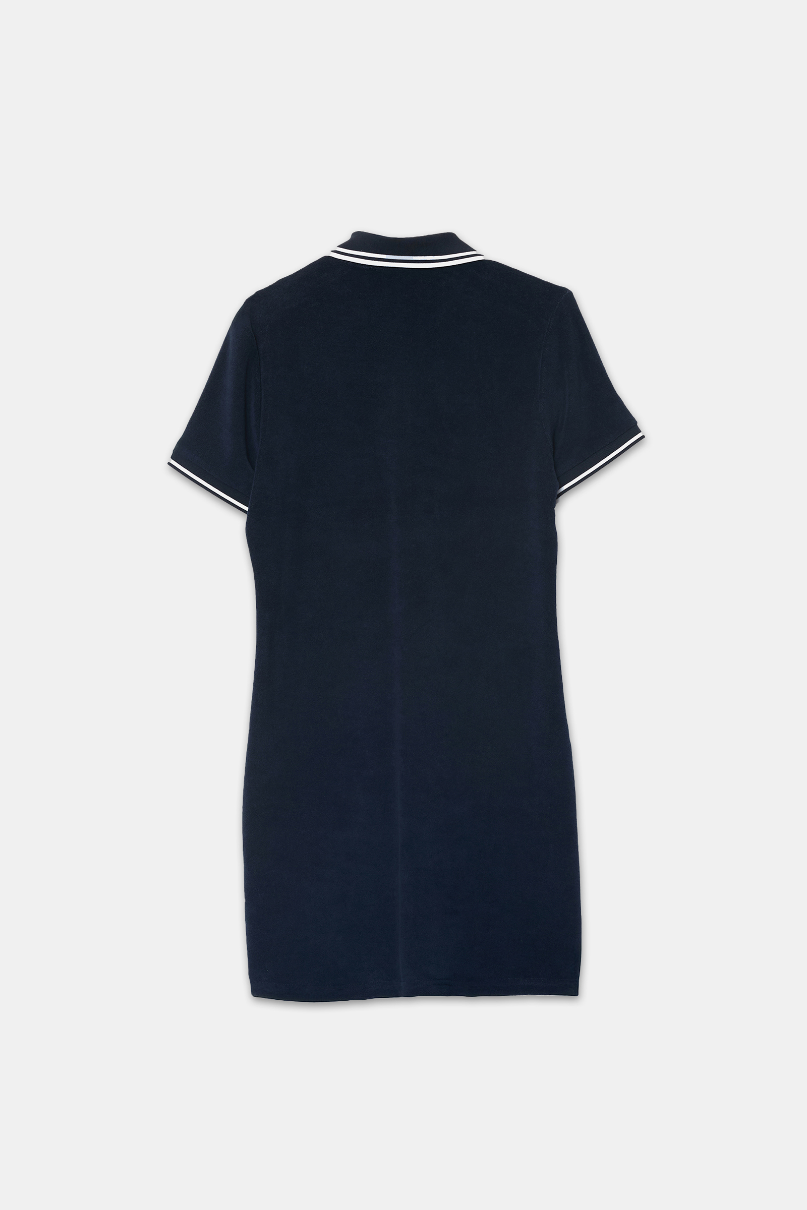 Lacivert Dar Kalıp Önden Düğme Ve Yaka Detaylı Kısa Kollu Şeritli Havlu Kumaş Mini Elbise Kadın Günlük Elbise modelleri