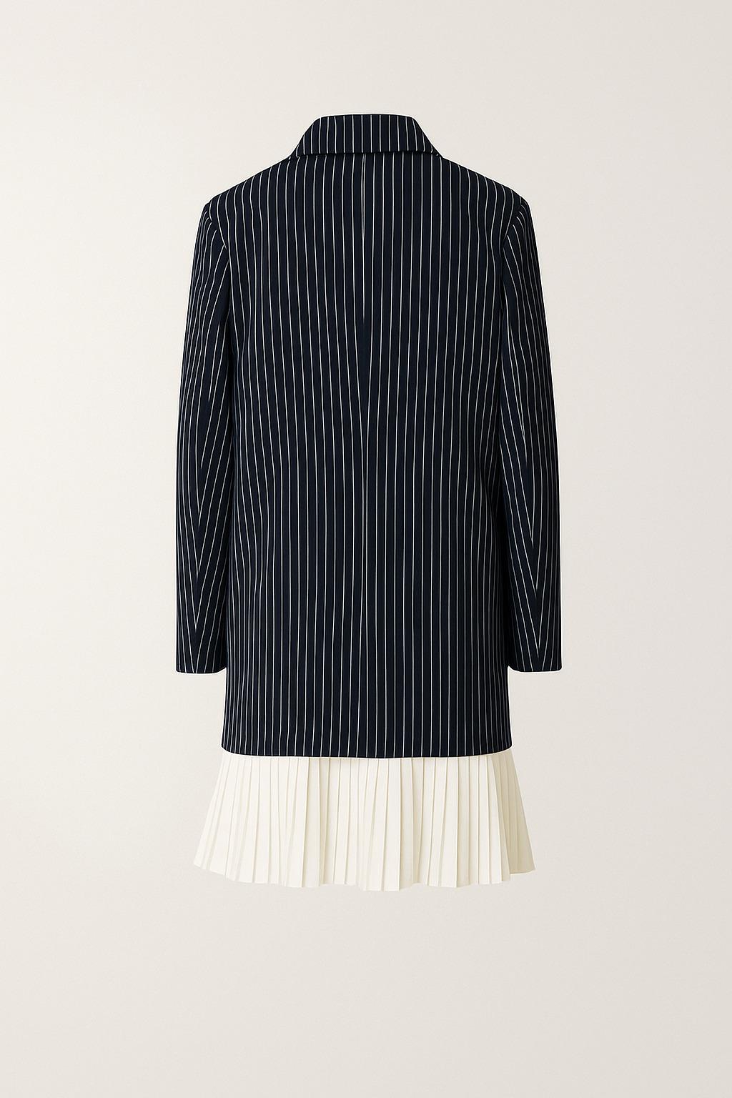 Lacivert Etekte Pilise Detaylı Çizgili Ceket Elbise Kadın Günlük Elbise modelleri