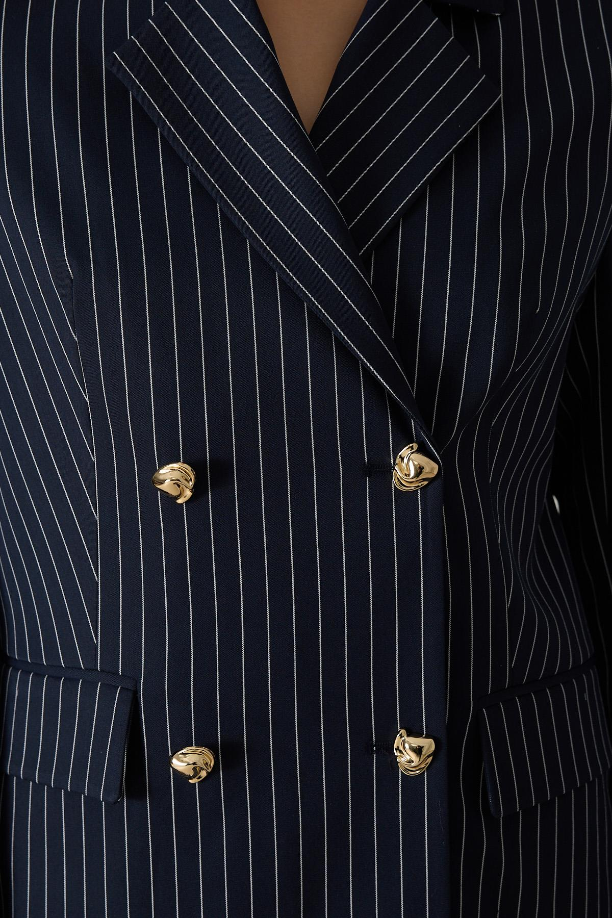 Lacivert Etekte Pilise Detaylı Çizgili Ceket Elbise Kadın Günlük Elbise modelleri