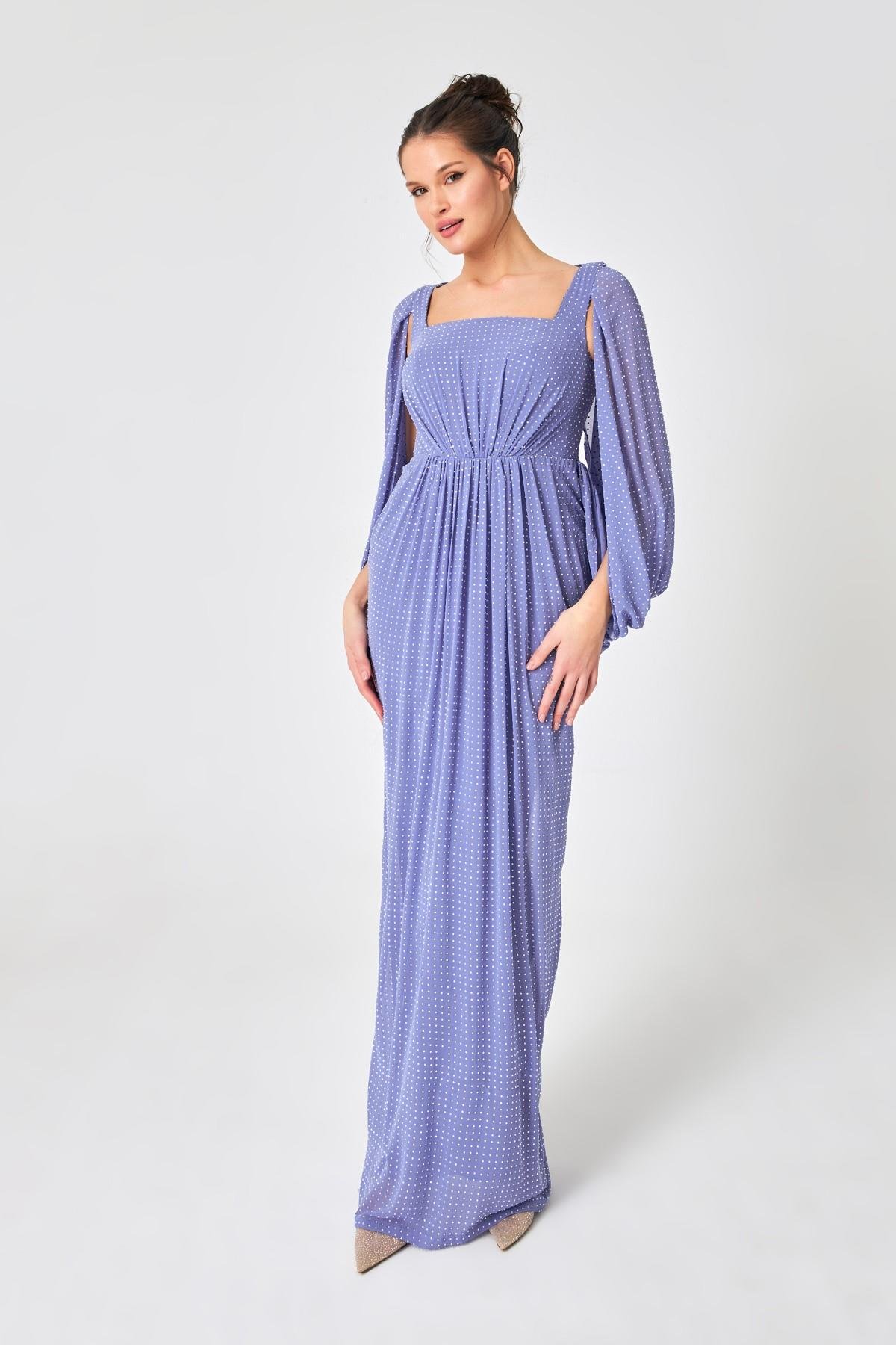 Lila Kol Detaylı Pileli Abiye Kadın Kategorisiz modelleri