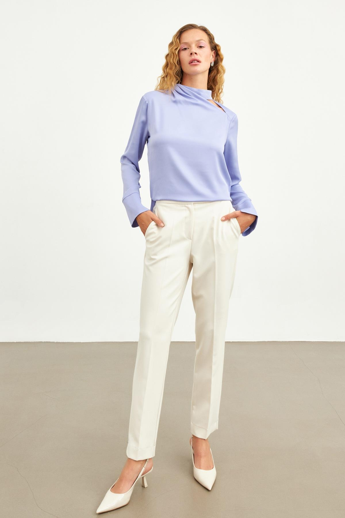 Lila Omuz Detaylı Bluz Kadın Bluz modelleri