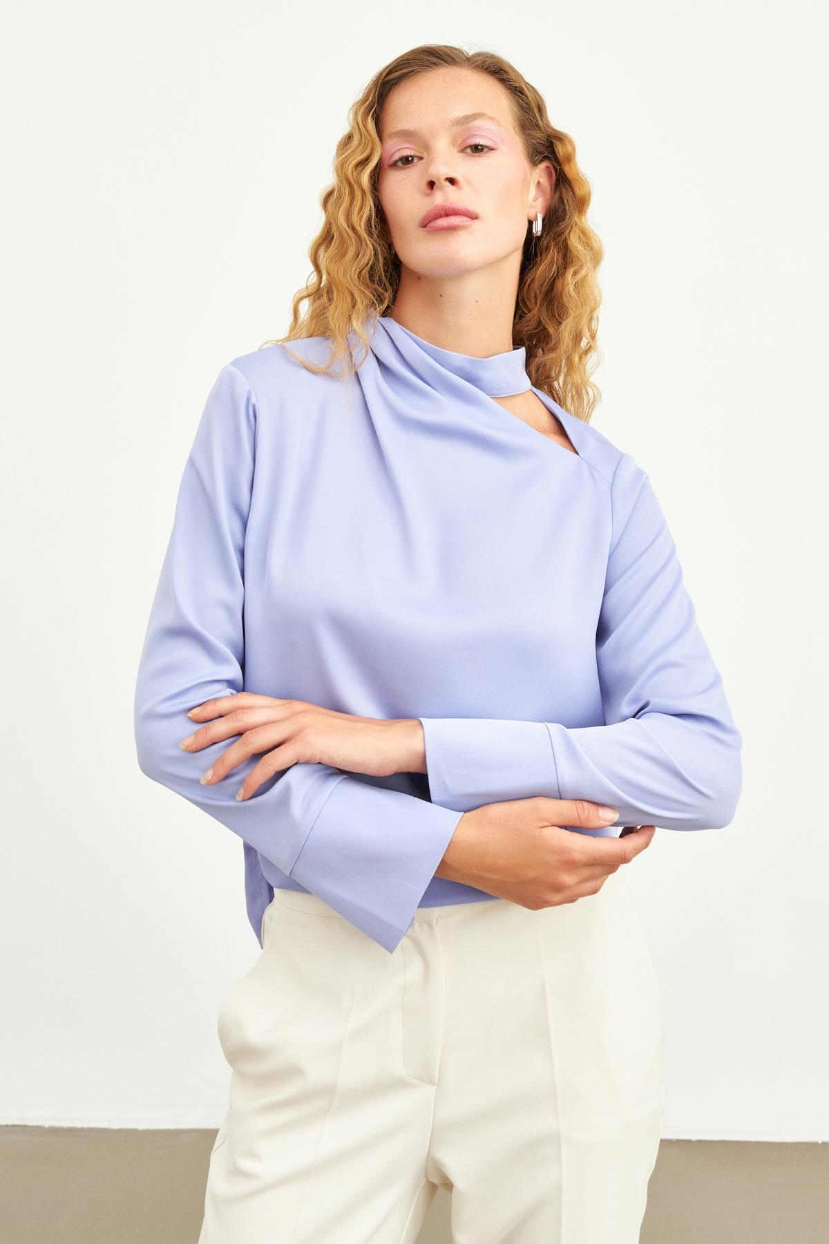 Lila Omuz Detaylı Bluz Kadın Bluz modelleri