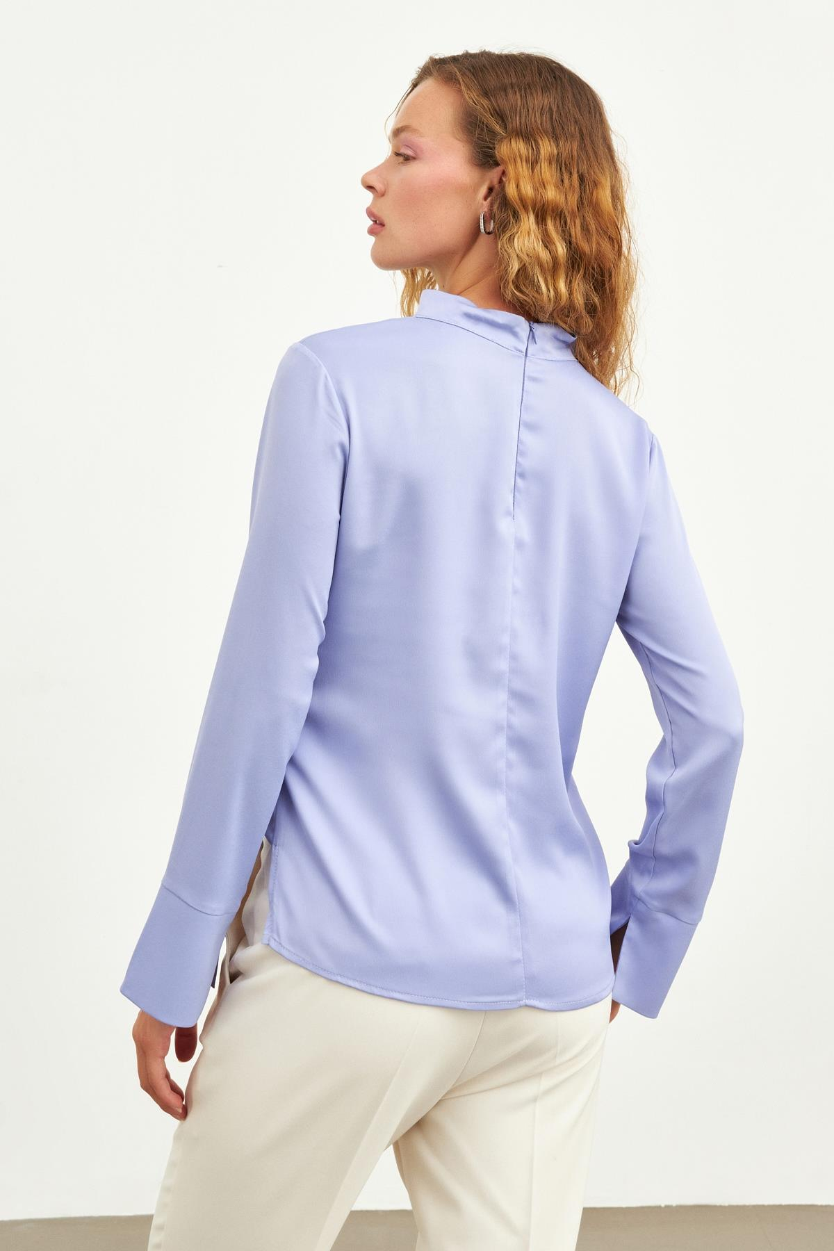 Lila Omuz Detaylı Bluz Kadın Bluz modelleri