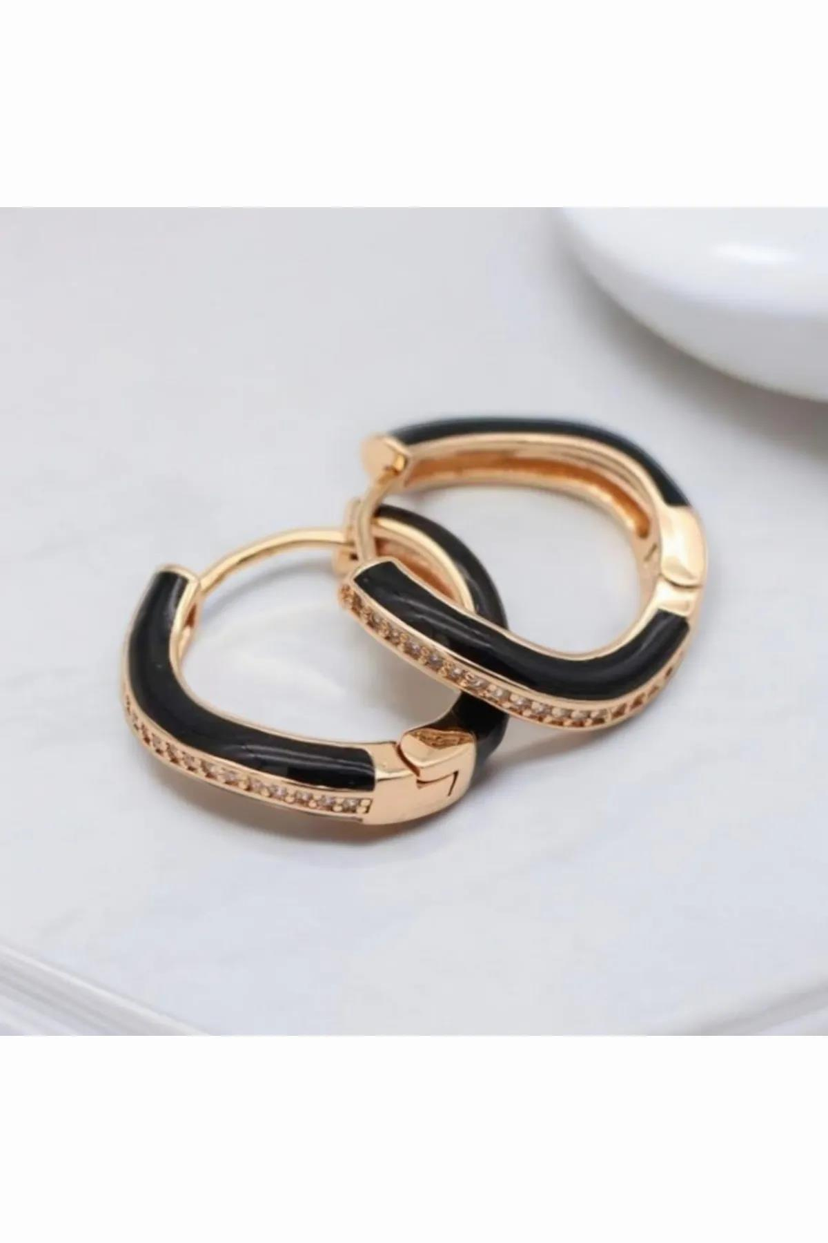 Mavi Gri Vıp Seri Rose Gold Kaplama Siyah Mineli Taşlı Halka Küpe Kadın Kategorisiz modelleri