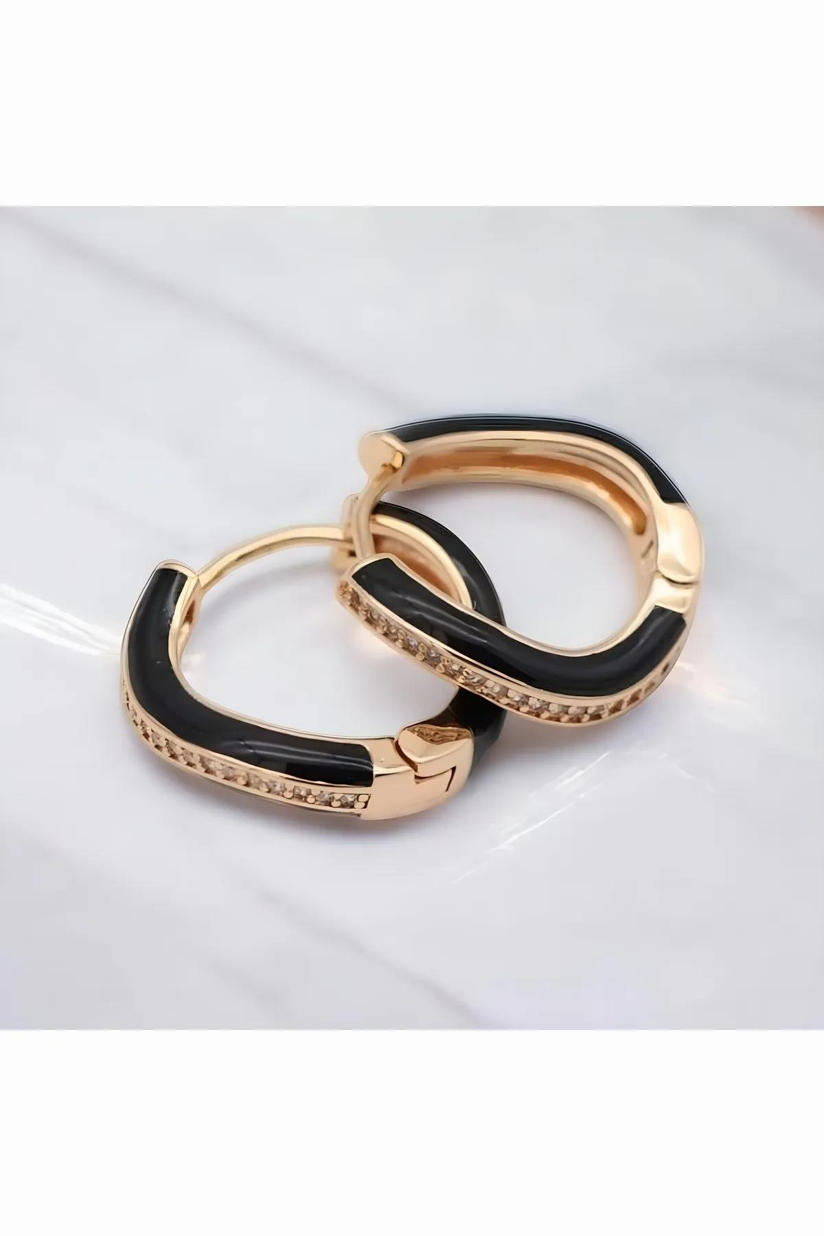 Mavi Gri Vıp Seri Rose Gold Kaplama Siyah Mineli Taşlı Halka Küpe Kadın Kategorisiz modelleri