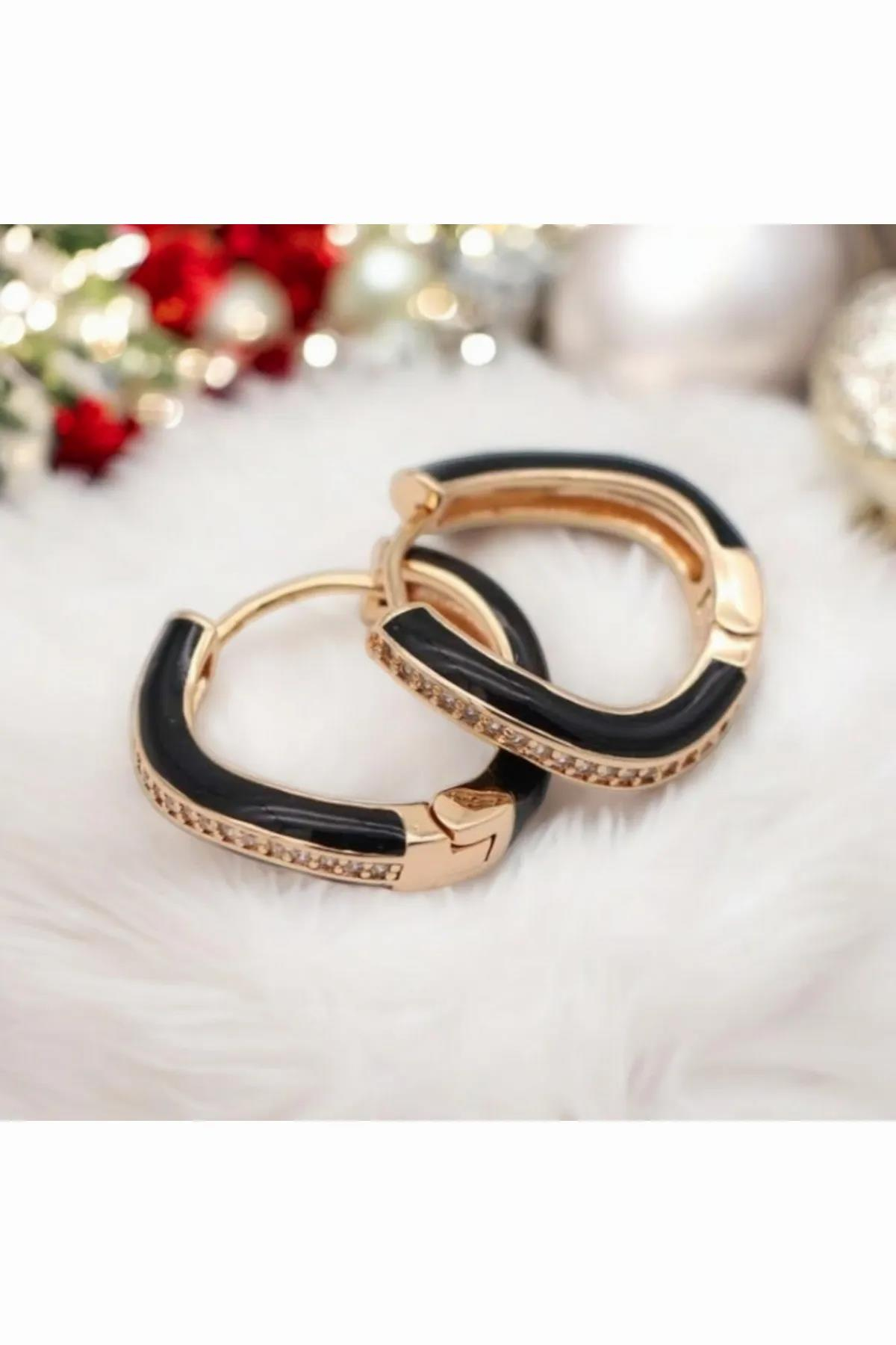 Mavi Gri Vıp Seri Rose Gold Kaplama Siyah Mineli Taşlı Halka Küpe Kadın Kategorisiz modelleri