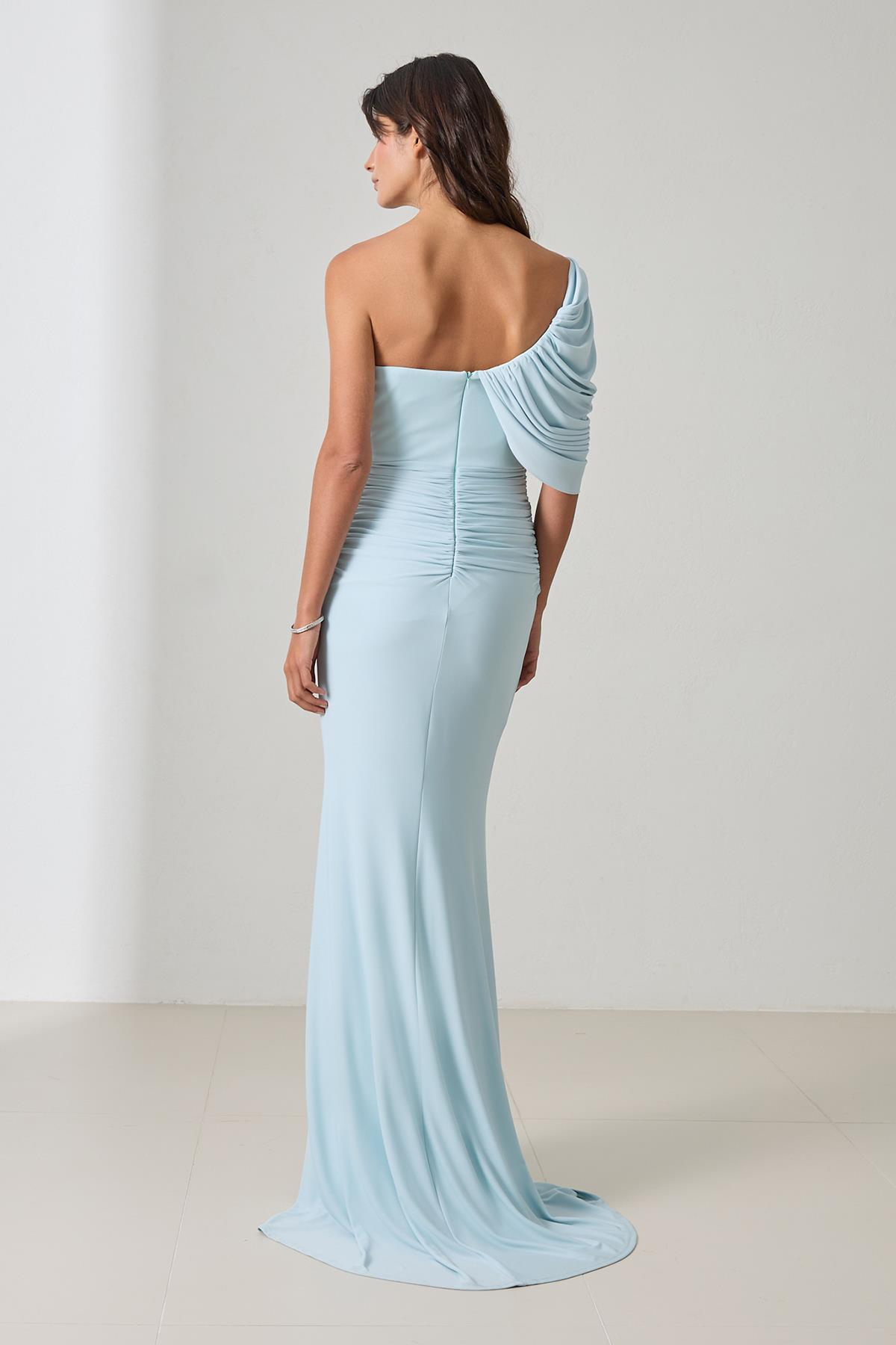 Mavi Yek Omuz Ve Drape Detaylı Tam Kalıp Uzun Abiye Elbise Kadın Evening Dress modelleri