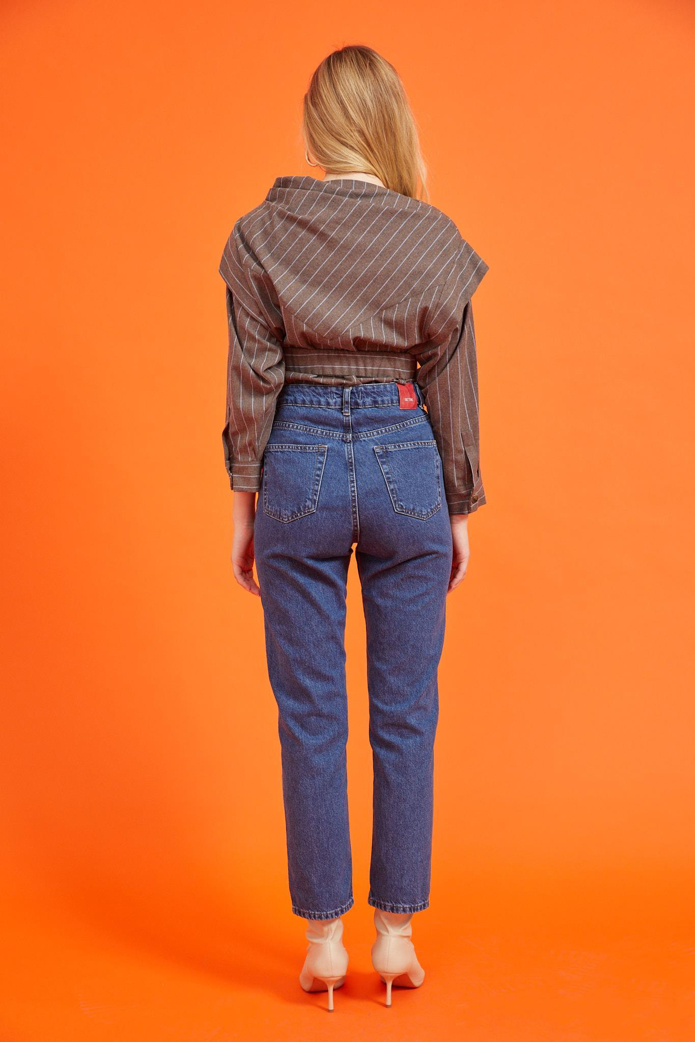 Mavi Yüksek Bel Boru Paça Jean Kadın Jean modelleri