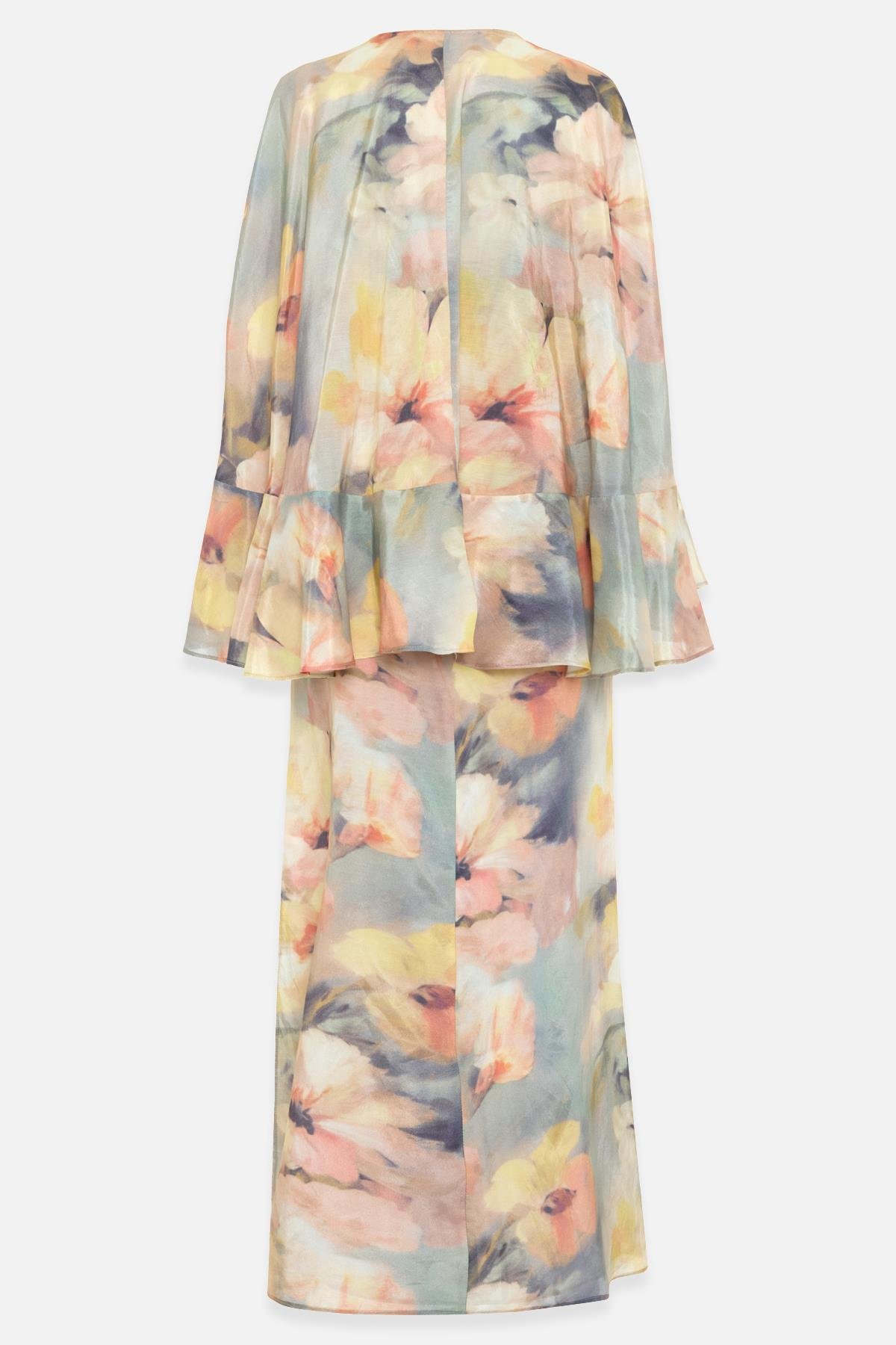 Mint Pelerin Detaylı Desenli Midi Boy Elbise Kadın Günlük Elbise modelleri