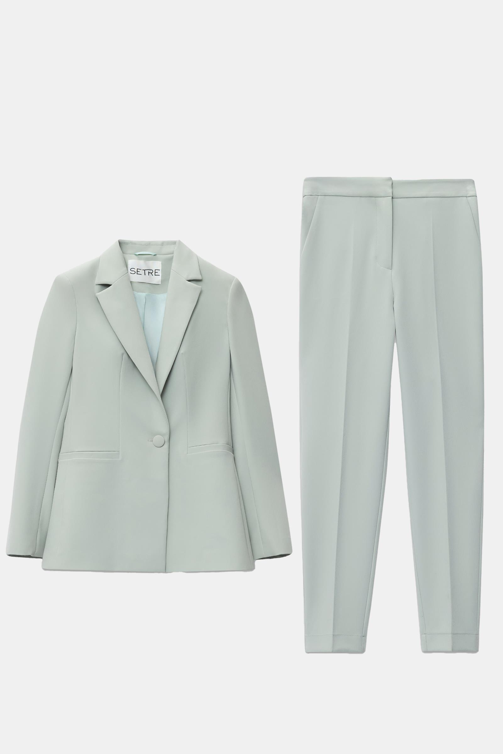 Mint Tek Düğme Detaylı Ceket, Cep Detaylı Tam Kalıp Pantolonlu Takım Kadın Takım Elbise modelleri